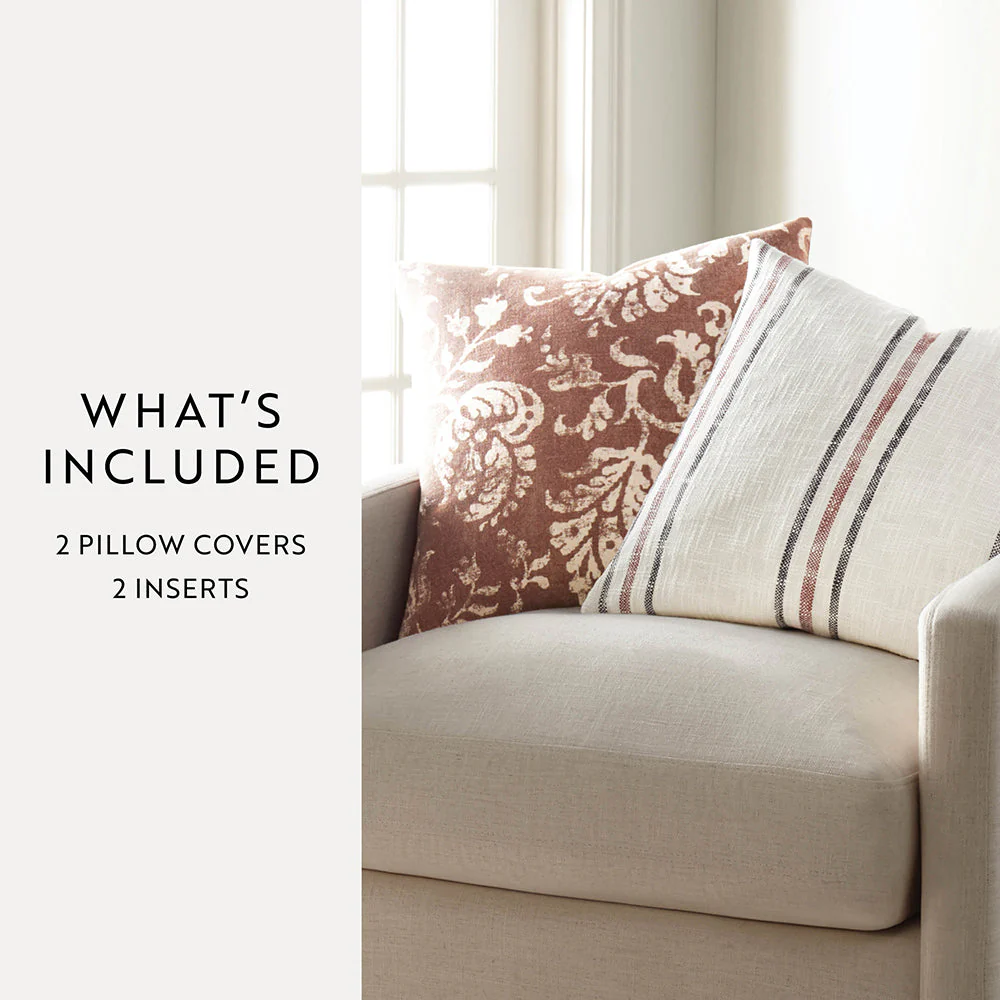 2-Pack Yarn-Dyed Framed Stripe / Distressed Floral Decor Throw Pillows (Sale) - Image 5