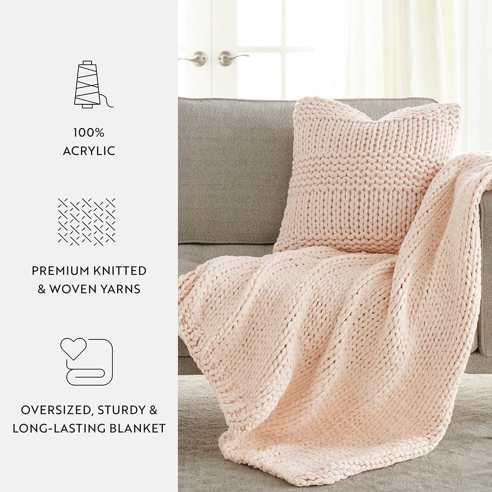 Chunky Knit Throw Blanket and Decor Pillow with Insert Bundle (Sale) - Image 19