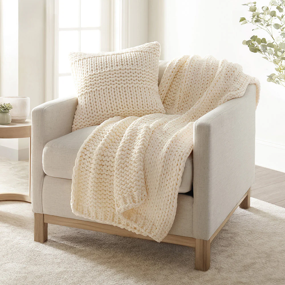 Chunky Knit Throw Blanket and Decor Pillow with Insert Bundle (Sale) - Image 3