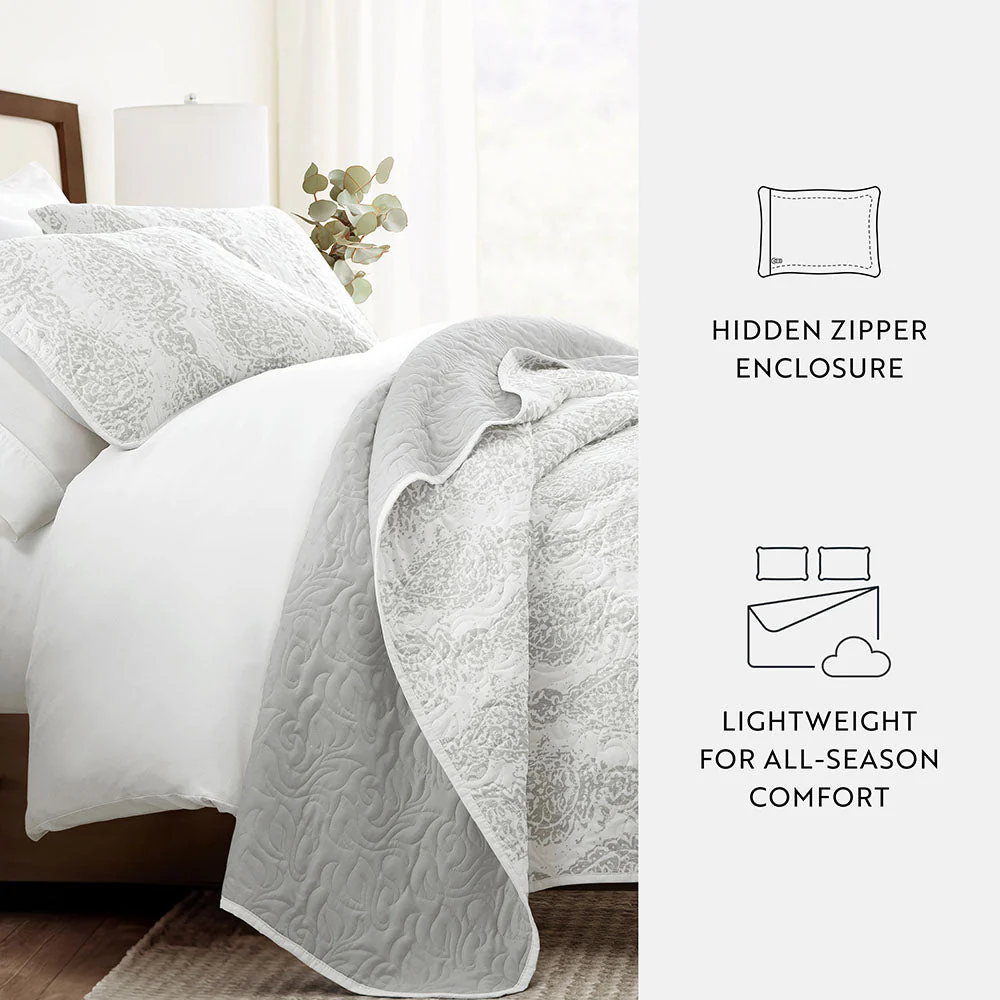 Distressed Damask Reversible Quilted Coverlet Set (Sale) - Image 12