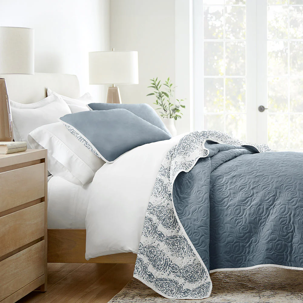Distressed Damask Reversible Quilted Coverlet Set (Sale) - Image 3