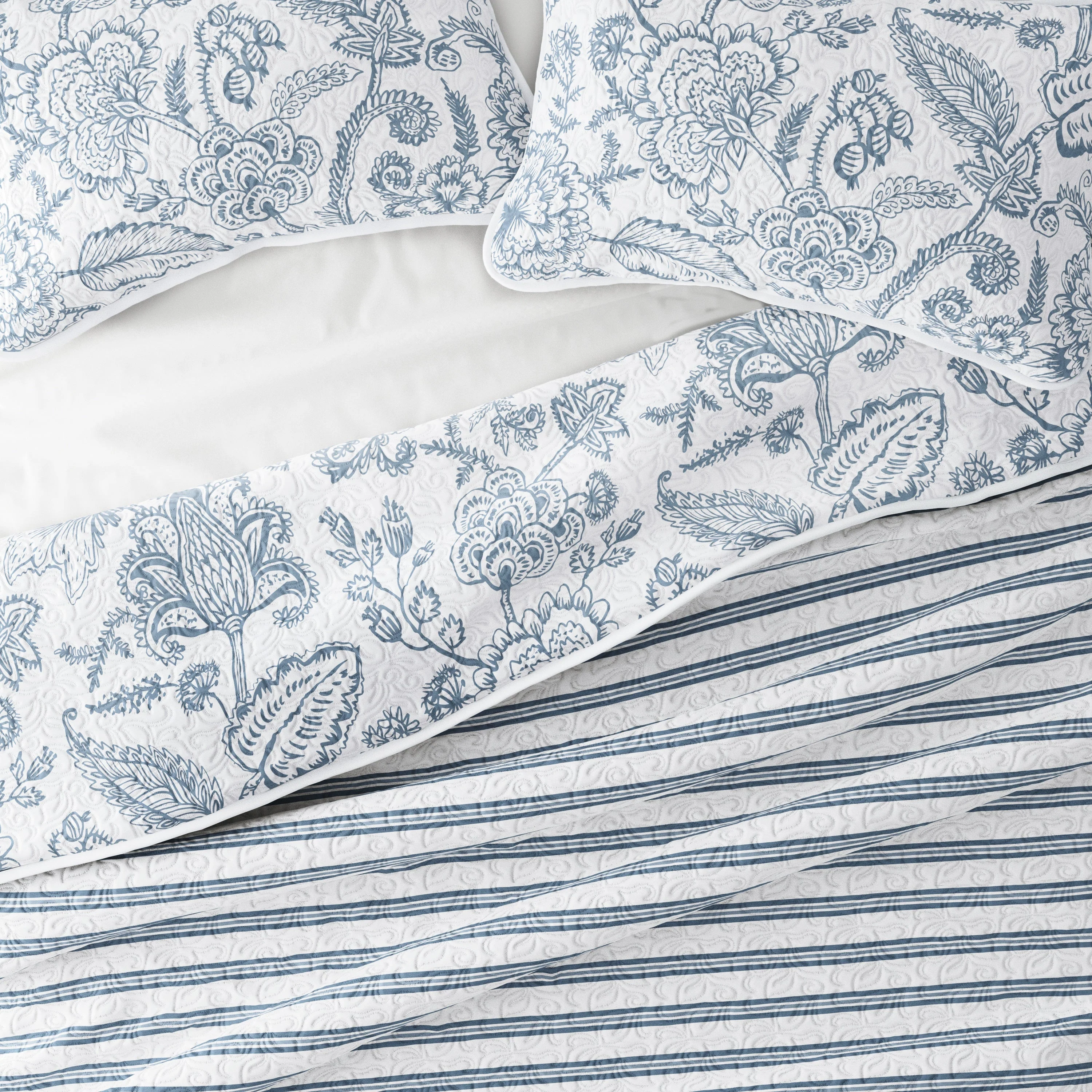 Jacobean/Stripe Reversible Quilted Coverlet Set (Sale) - Image 4