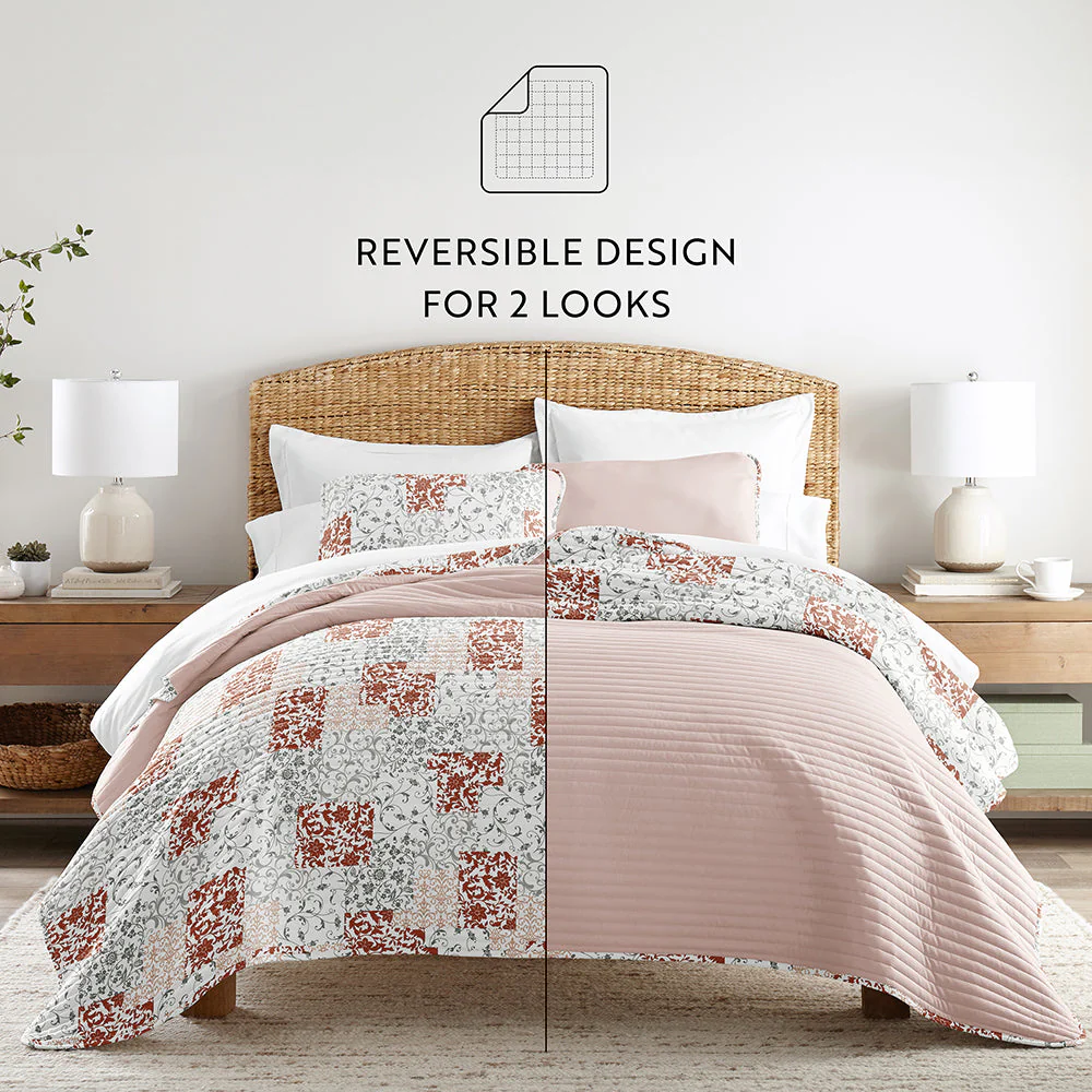 Scrolled Patchwork Reversible Quilted Coverlet Set (Sale) - Image 13
