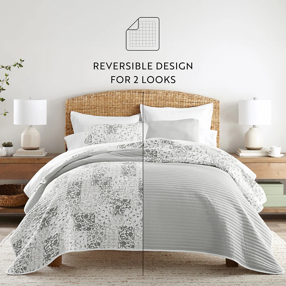 Scrolled Patchwork Reversible Quilted Coverlet Set (Sale) - Image 14