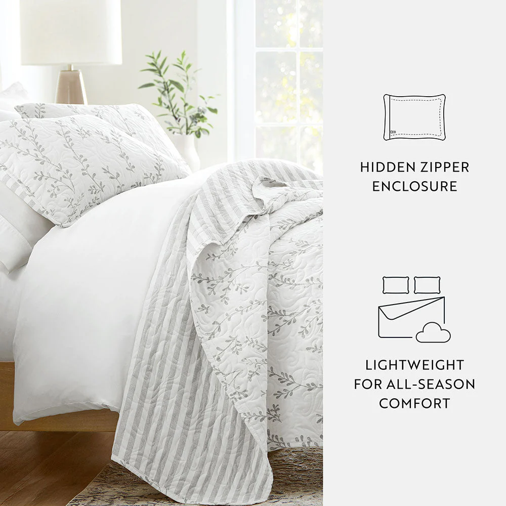 Sprouting Vines Stripe Reversible Quilted Coverlet Set (Sale) - Image 6
