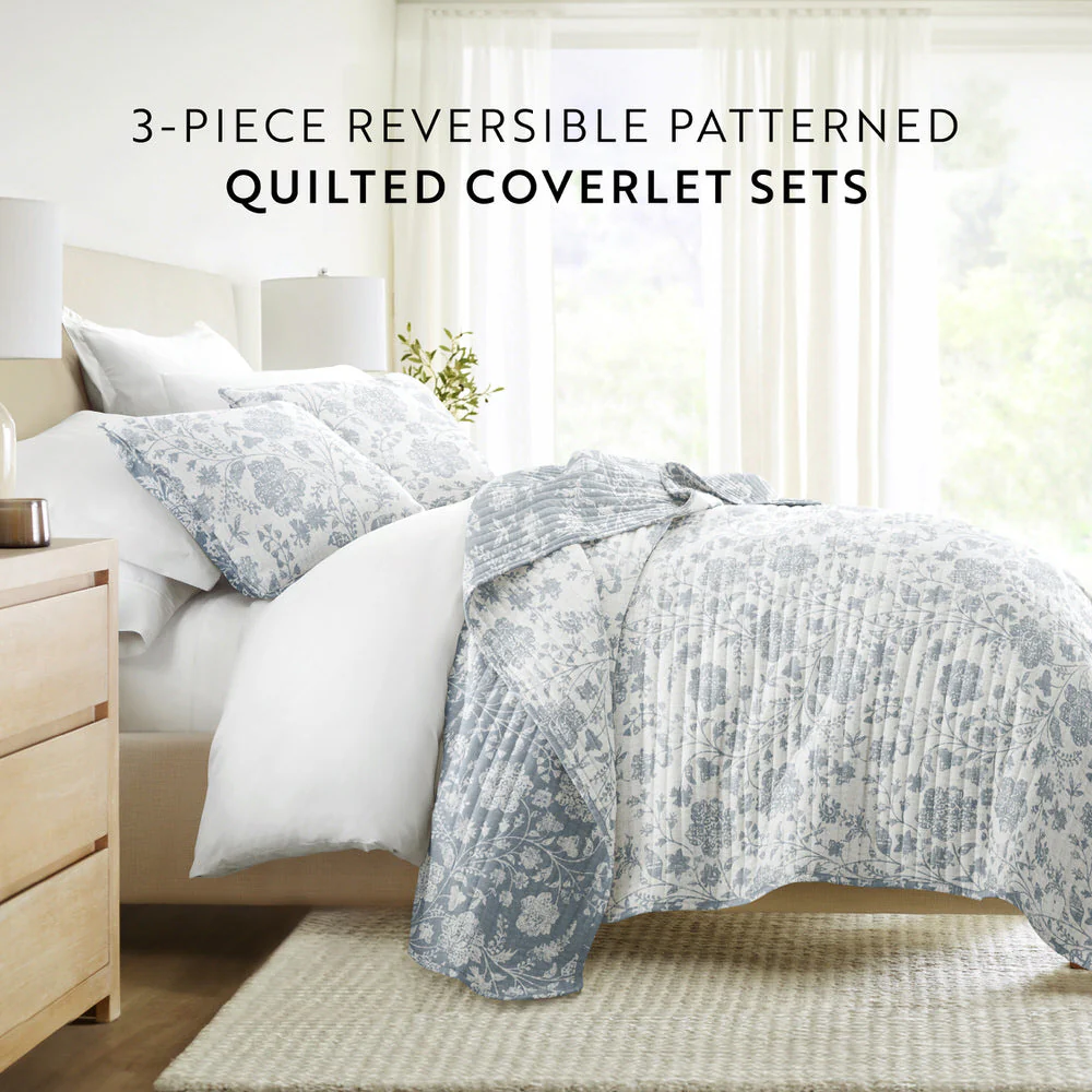 Textured Floral Reversible Quilted Coverlet Set (Sale) - Image 23