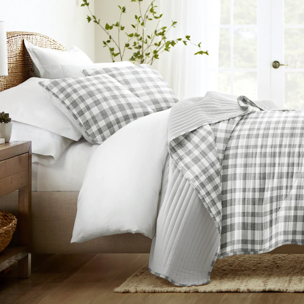 Watercolor Plaid Reversible Quilted Coverlet Set (Sale)