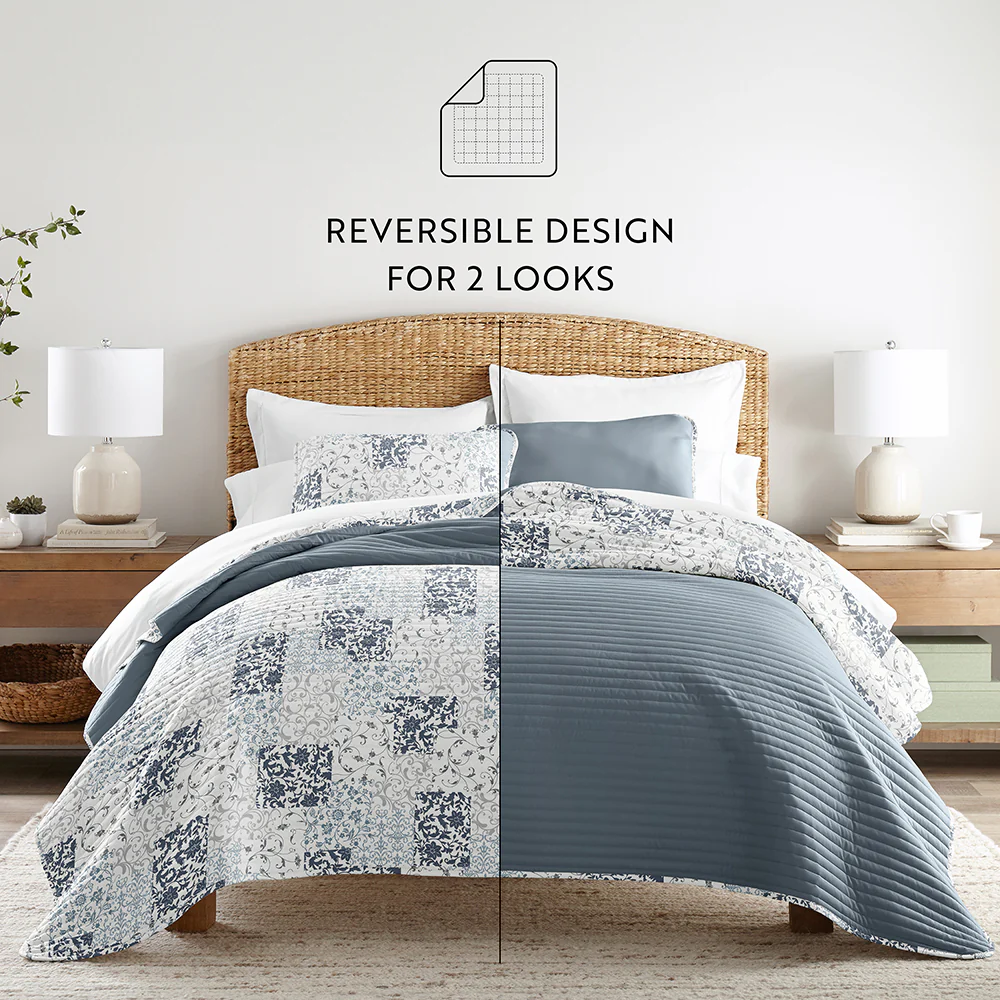 Scrolled Patchwork Reversible Quilted Coverlet Set - Sale - Image 15