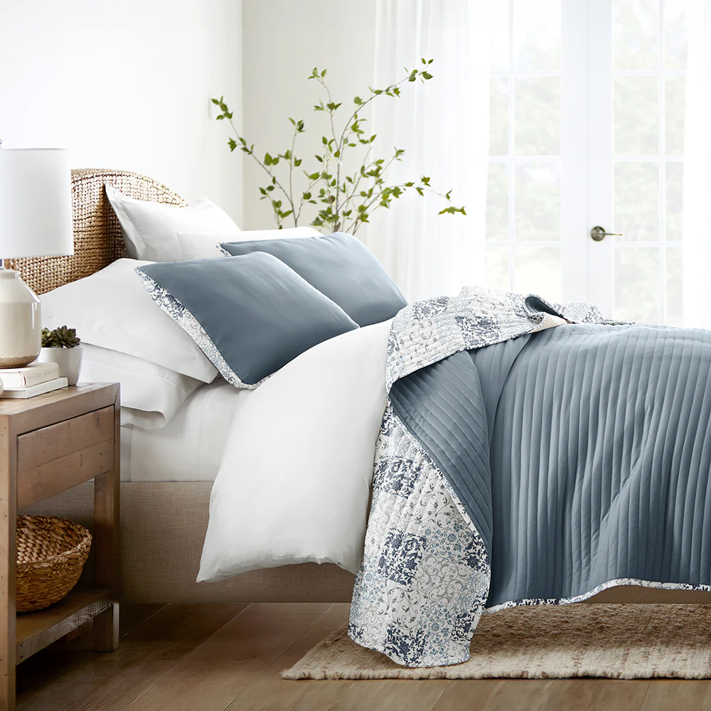 Scrolled Patchwork Reversible Quilted Coverlet Set - Sale - Image 6