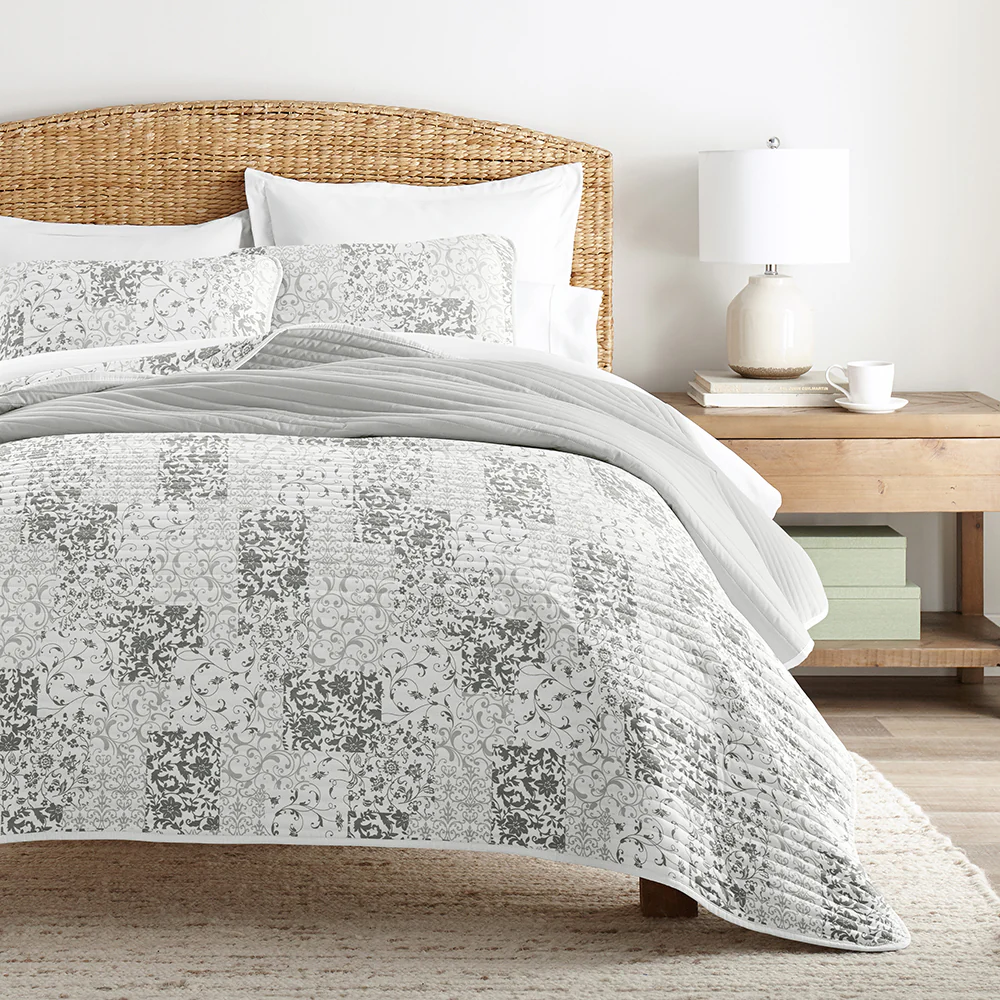 Scrolled Patchwork Reversible Quilted Coverlet Set - Sale - Image 8