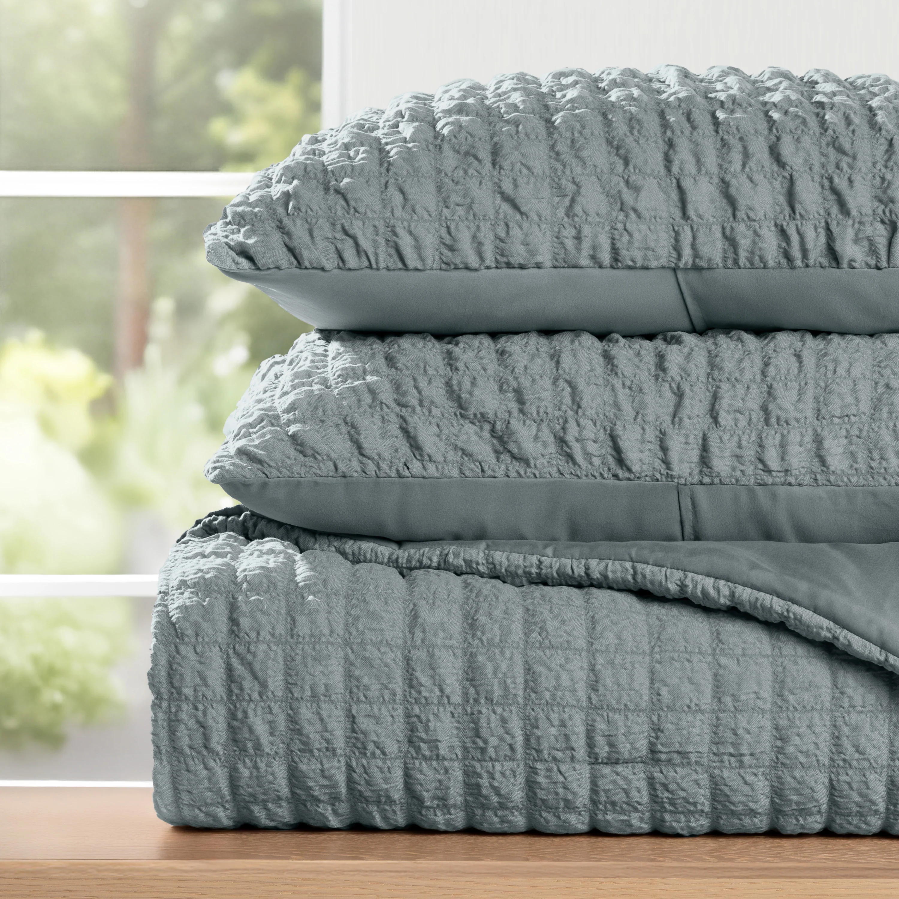 Seersucker Box Textured Down-Alternative Comforter Set - Image 9