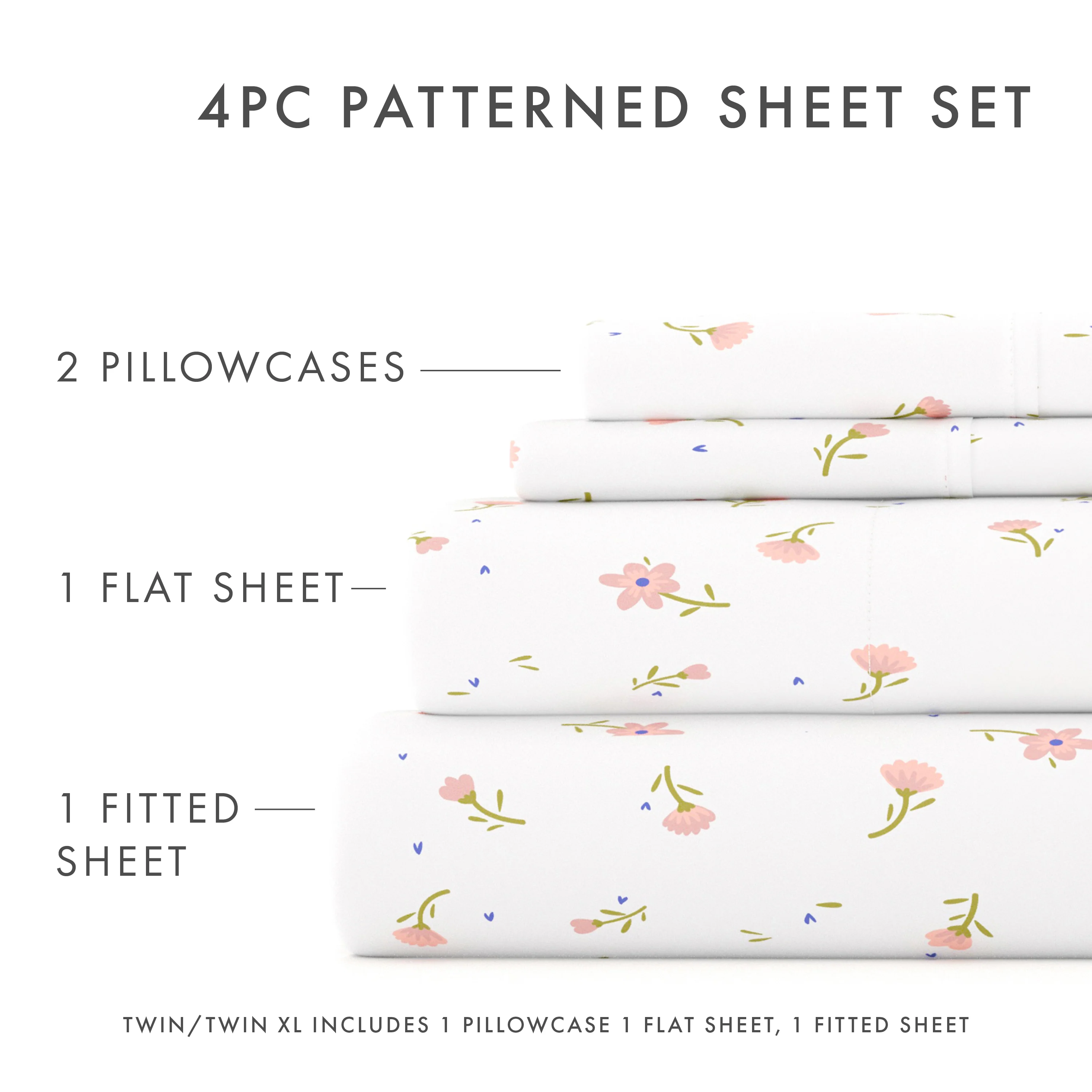 Soft Floral Pattern 4-Piece Sheet Set - Image 9