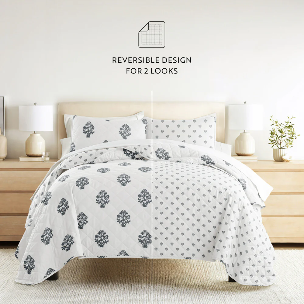 Stamped Bloom Reversible Quilted Coverlet Set - Image 9