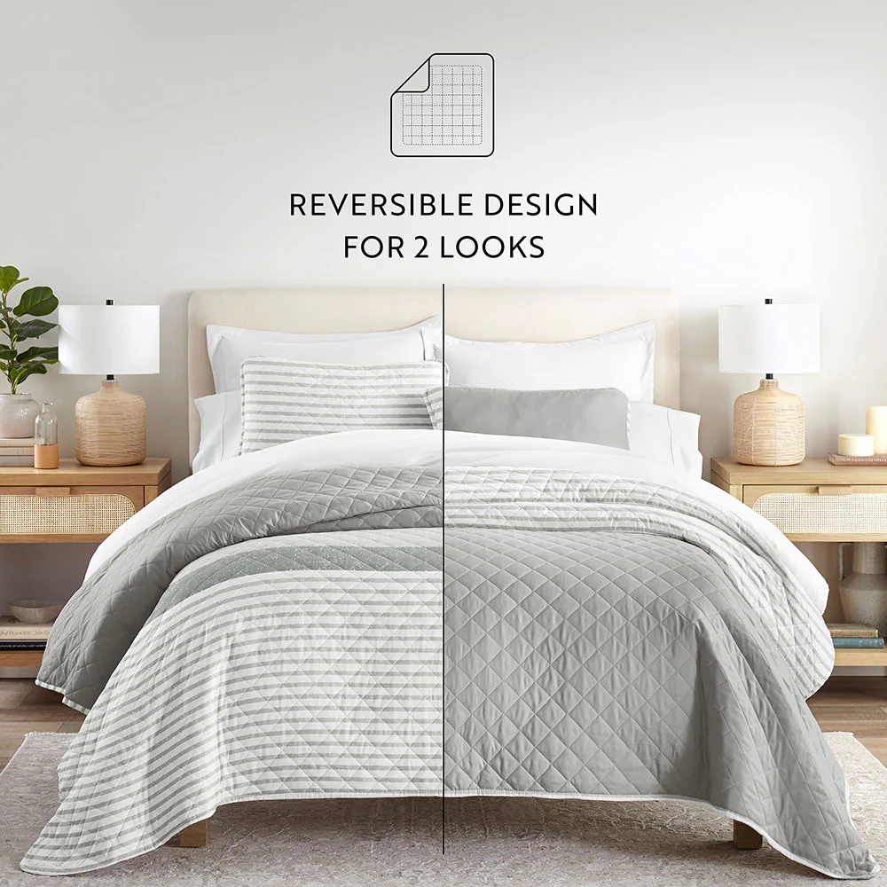 Summer Stripes Reversible Quilted Coverlet Set - Image 5