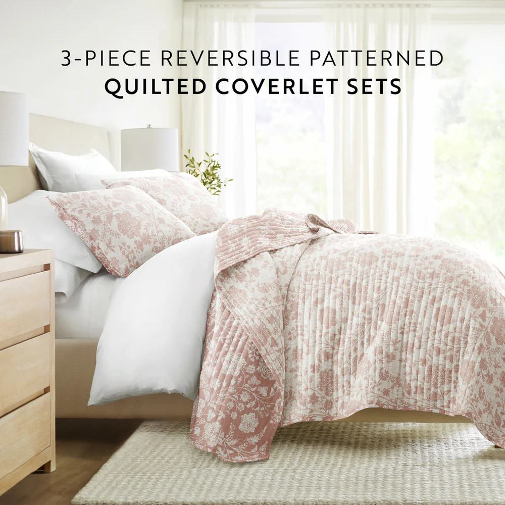Textured Floral Reversible Quilted Coverlet Set - Image 24