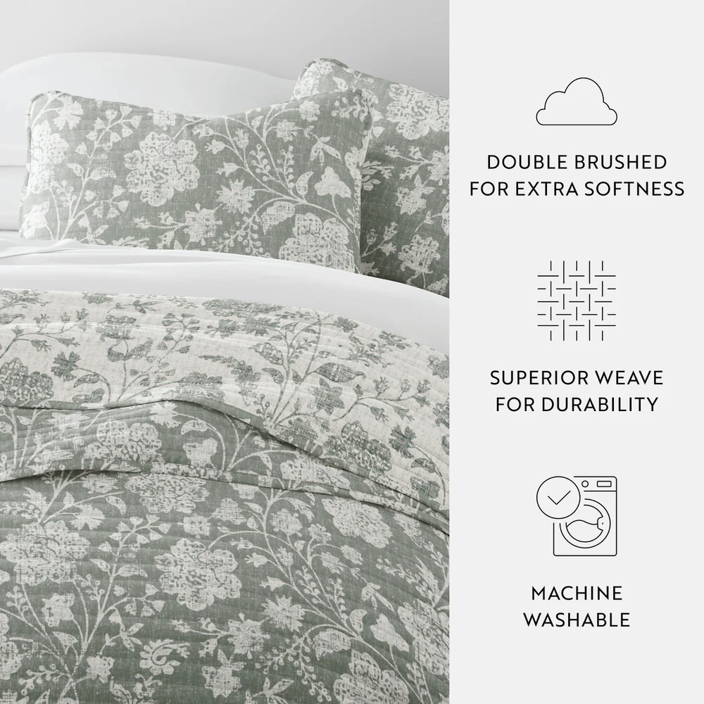 Textured Floral Reversible Quilted Coverlet Set - Image 28