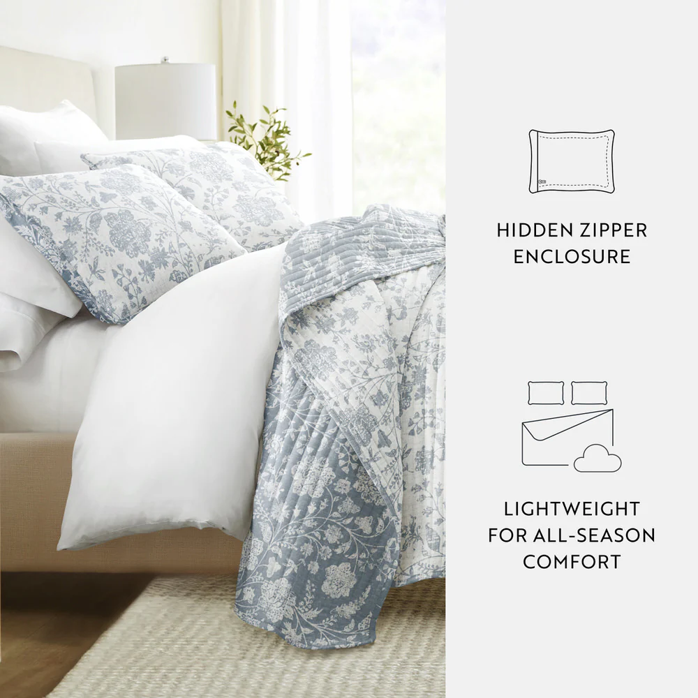 Textured Floral Reversible Quilted Coverlet Set - Image 29