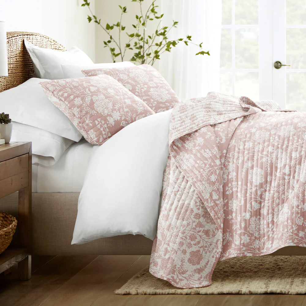 Textured Floral Reversible Quilted Coverlet Set - Image 3