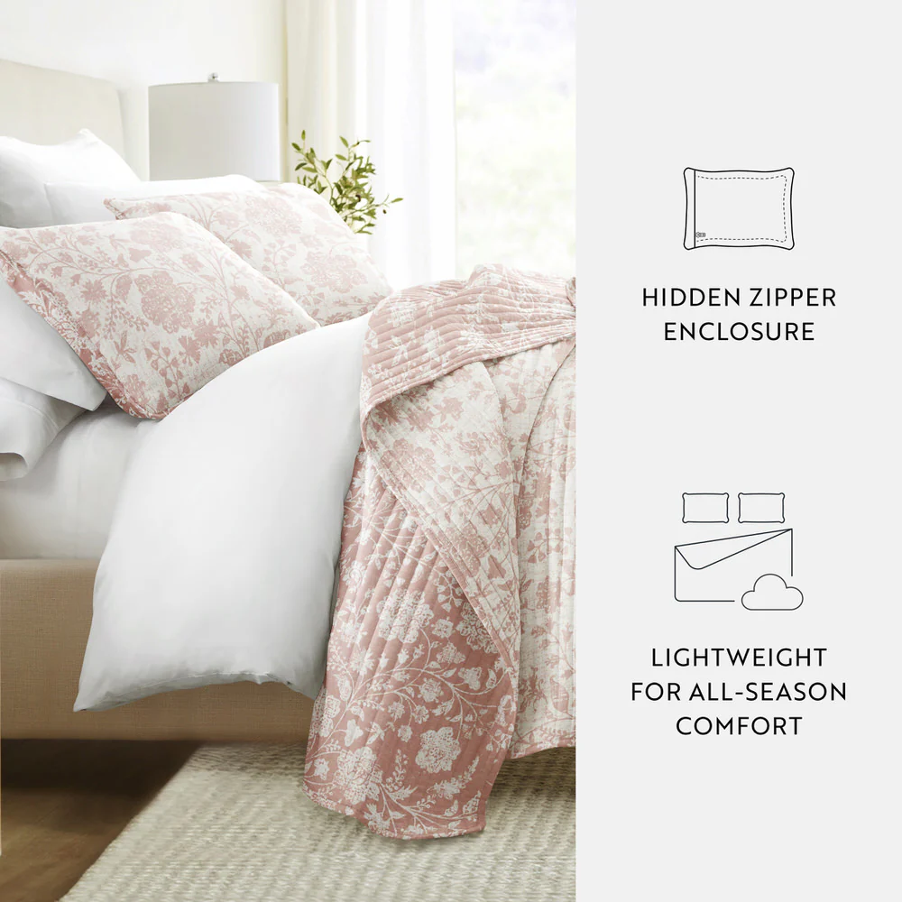 Textured Floral Reversible Quilted Coverlet Set - Image 30