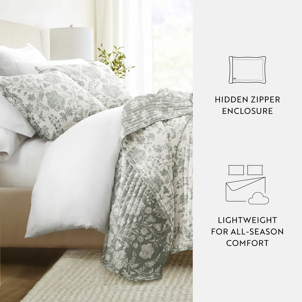 Textured Floral Reversible Quilted Coverlet Set - Image 32