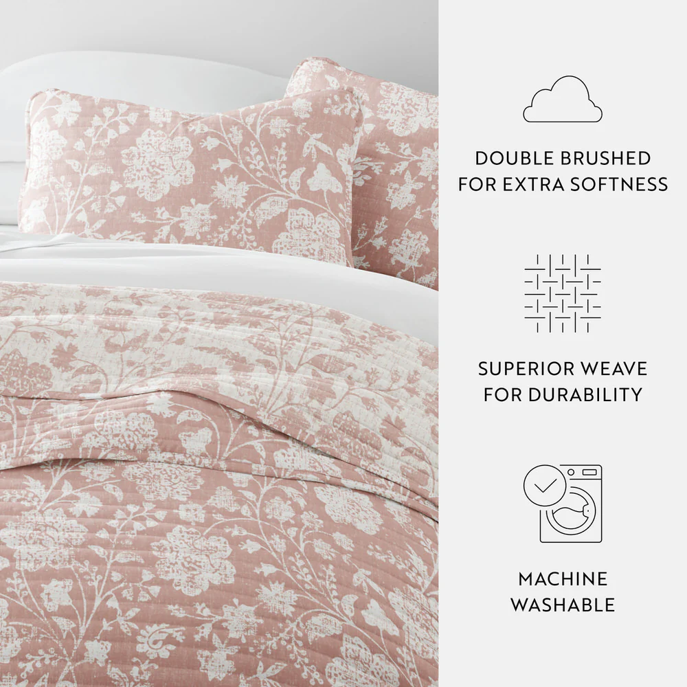 Textured Floral Reversible Quilted Coverlet Set - Image 33