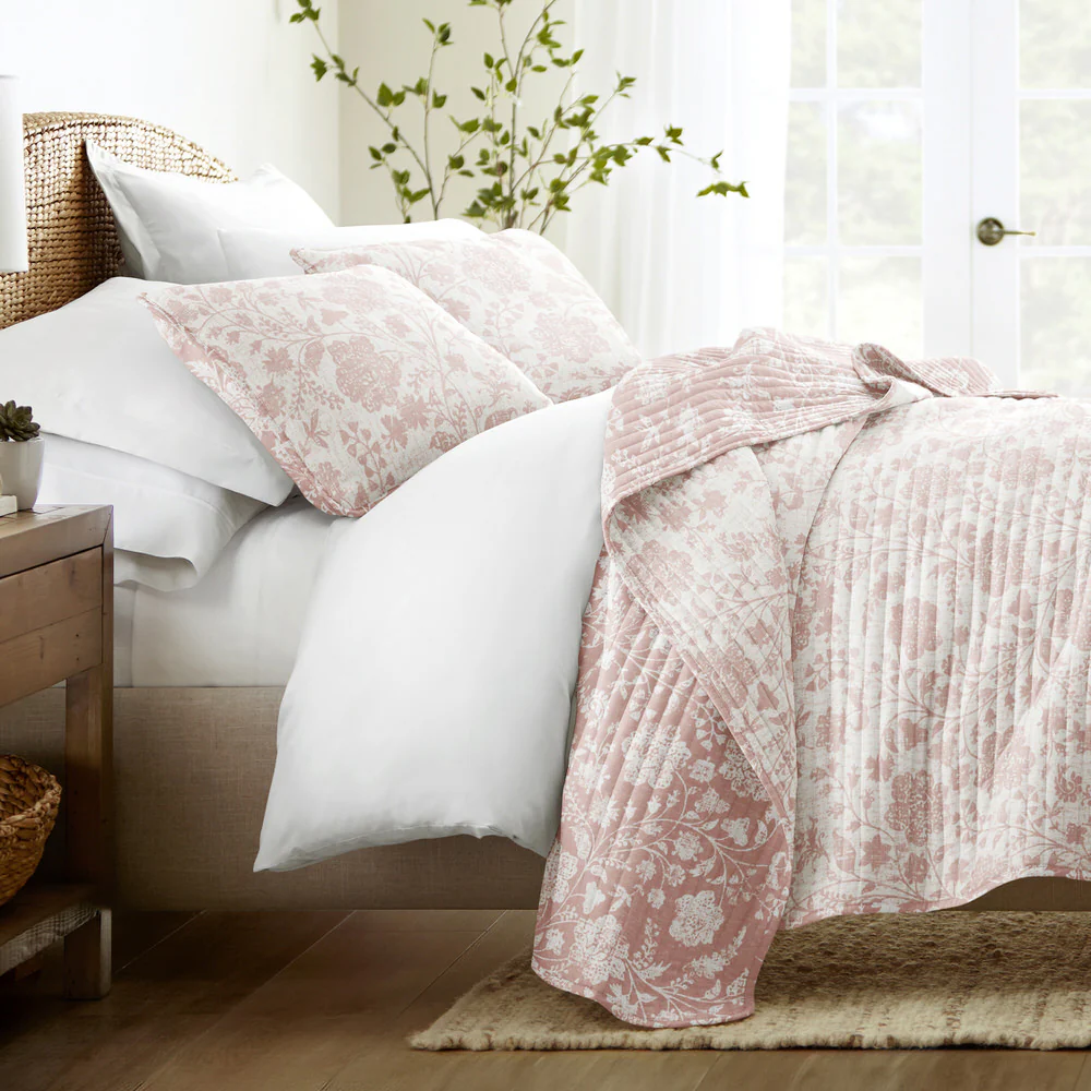 Textured Floral Reversible Quilted Coverlet Set - Image 6