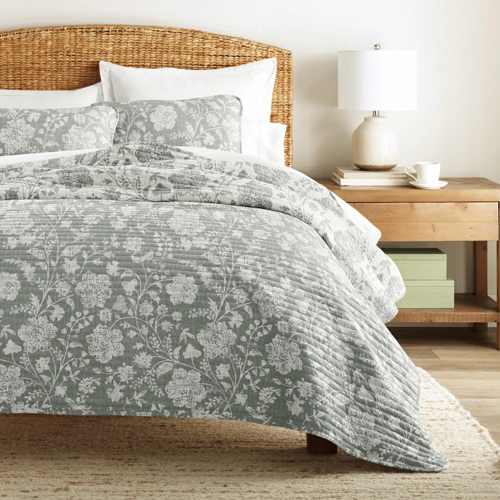Textured Floral Reversible Quilted Coverlet Set - Image 7