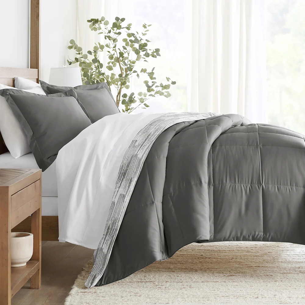 Textured Stripe Reversible Down-Alternative Comforter Set - Image 2