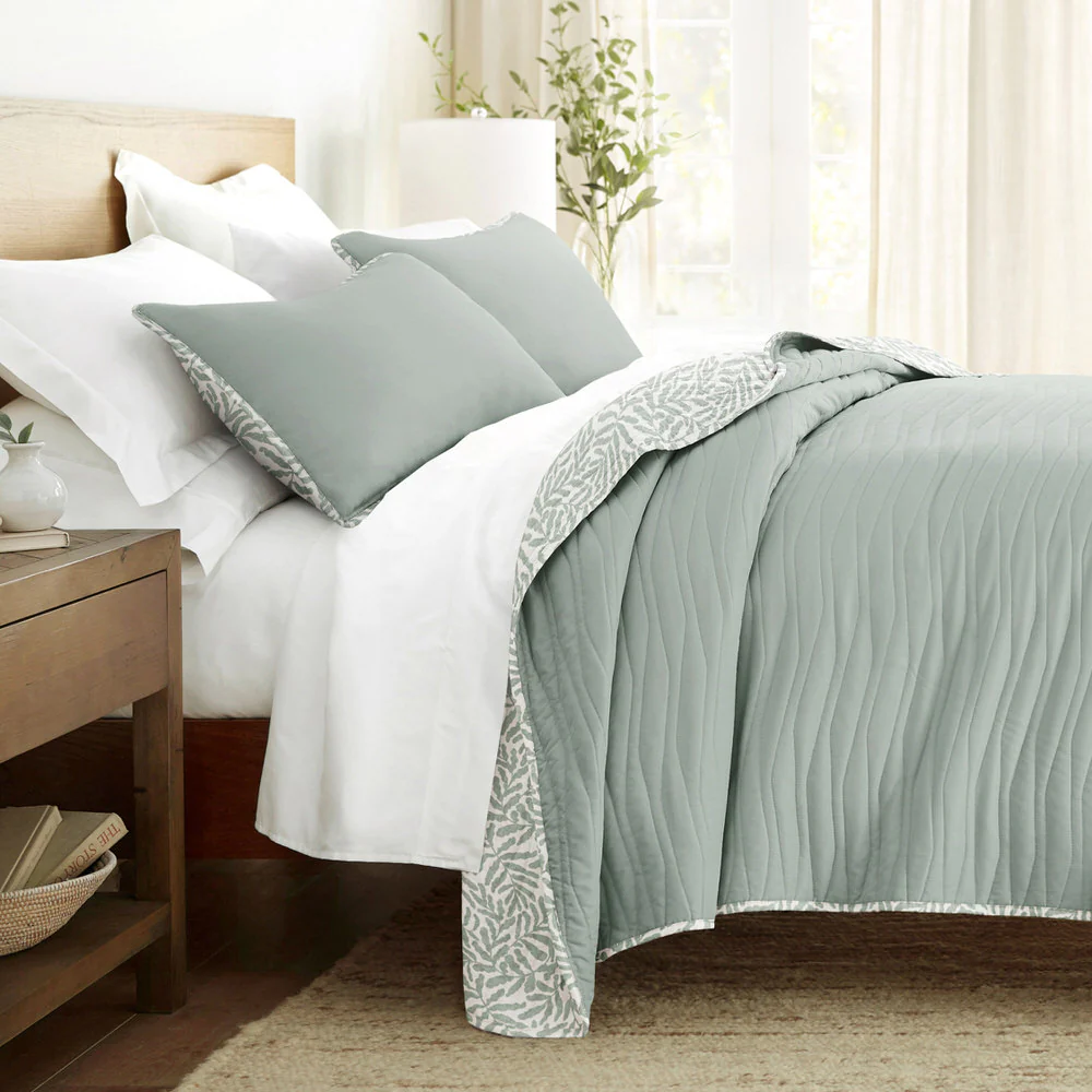 Tossed Ferns Reversible Quilted Coverlet Set - Image 3