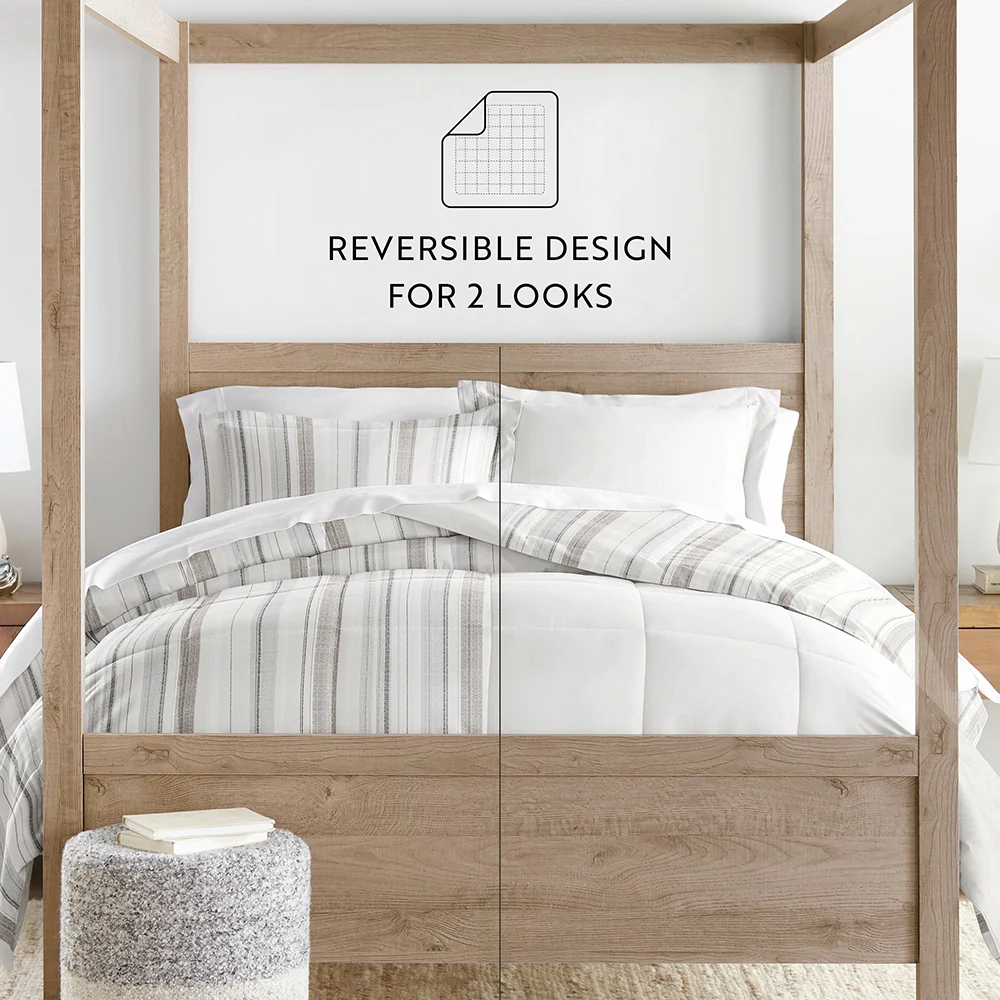 Vertical Stripe Reversible Down-Alternative Comforter Set - Image 10
