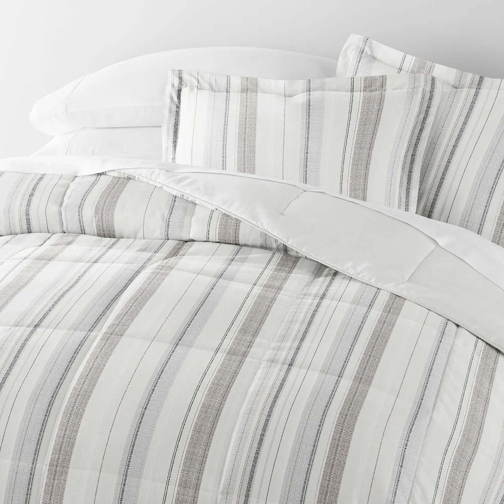 Vertical Stripe Reversible Down-Alternative Comforter Set - Image 12