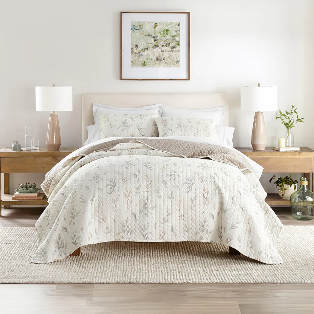 Watercolor Leaves Reversible Quilted Coverlet Set - Sale - Image 4