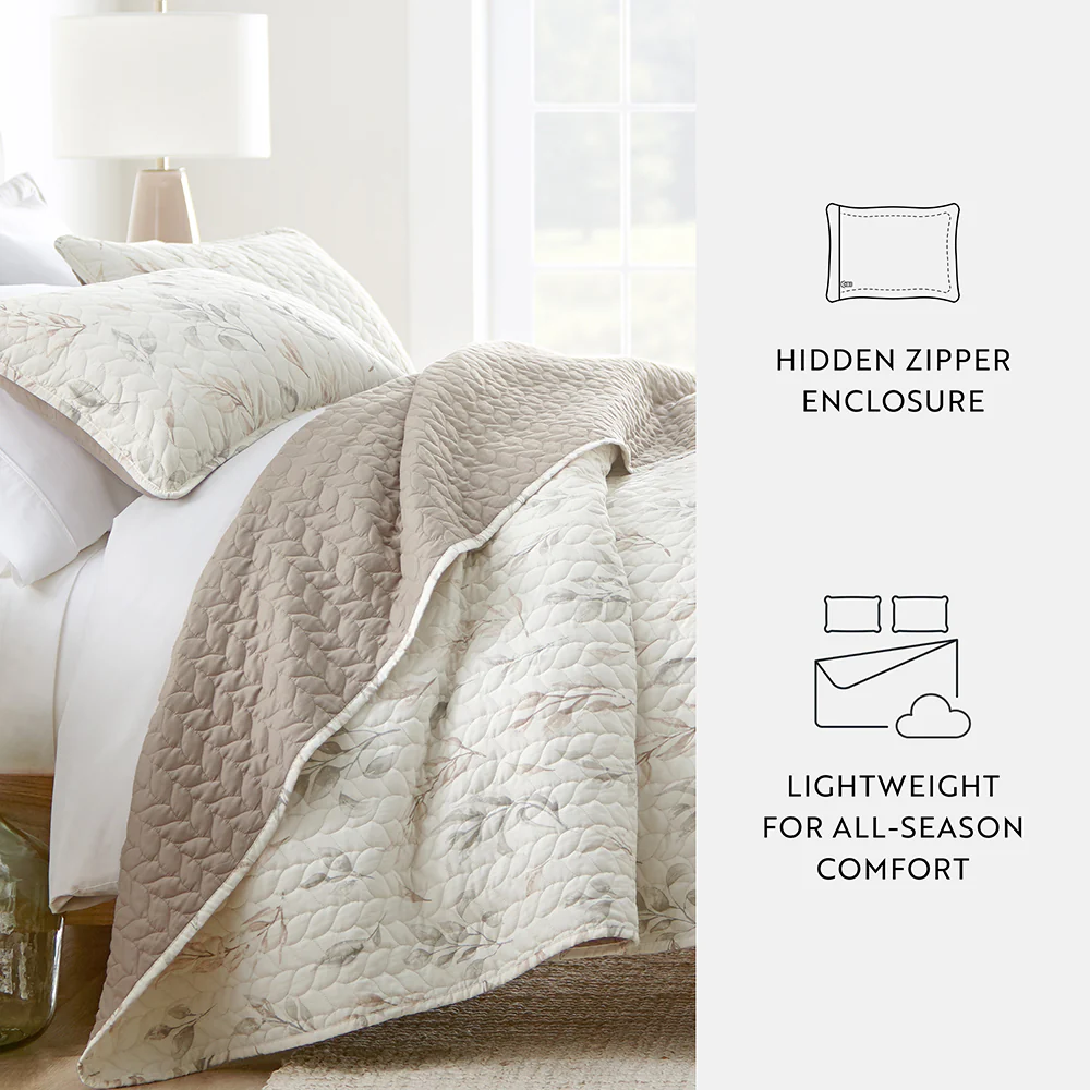 Watercolor Leaves Reversible Quilted Coverlet Set - Sale - Image 5
