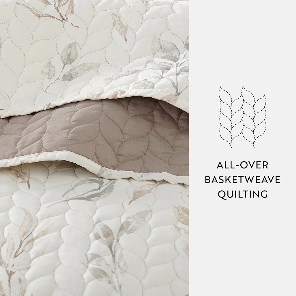 Watercolor Leaves Reversible Quilted Coverlet Set - Sale - Image 6