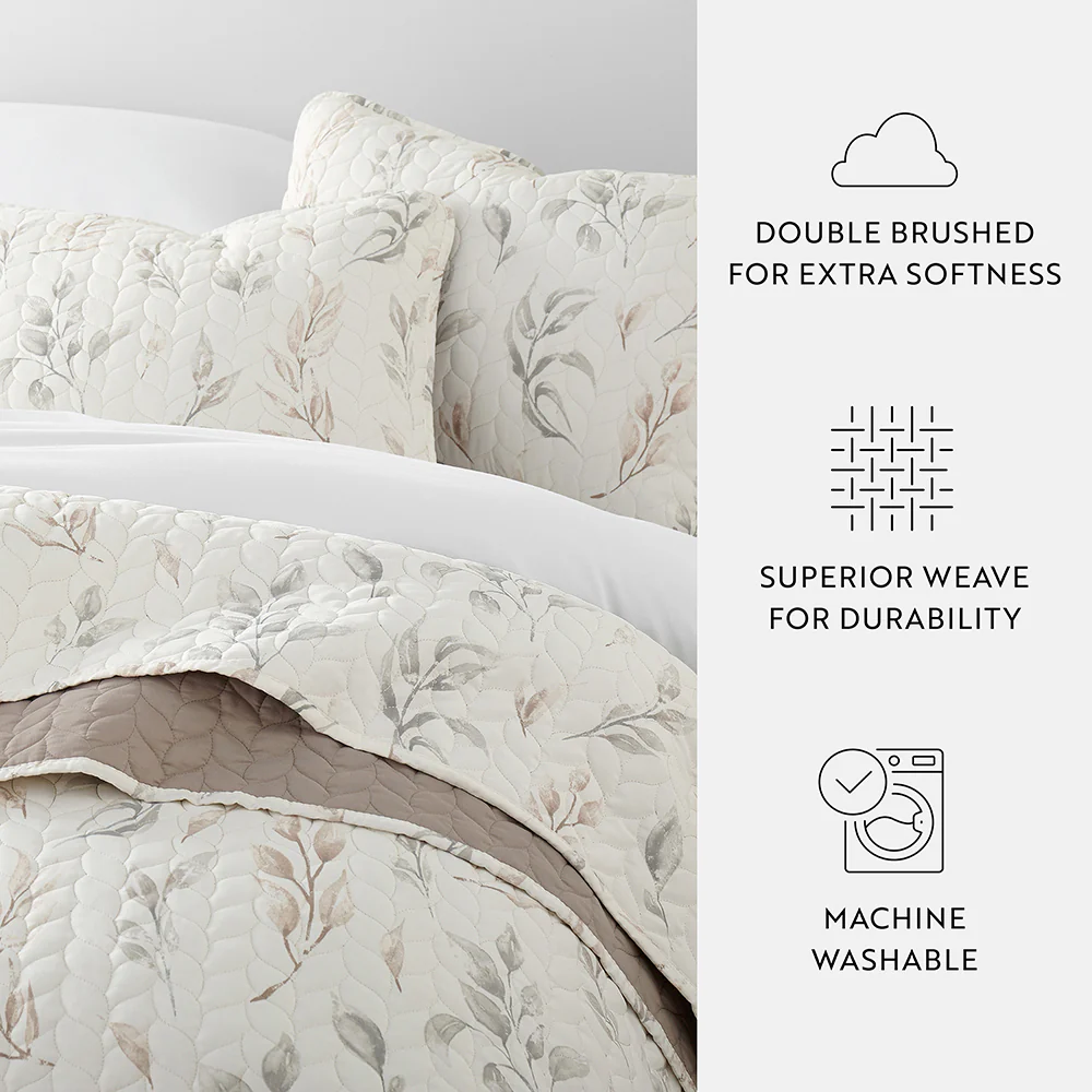 Watercolor Leaves Reversible Quilted Coverlet Set - Sale - Image 7