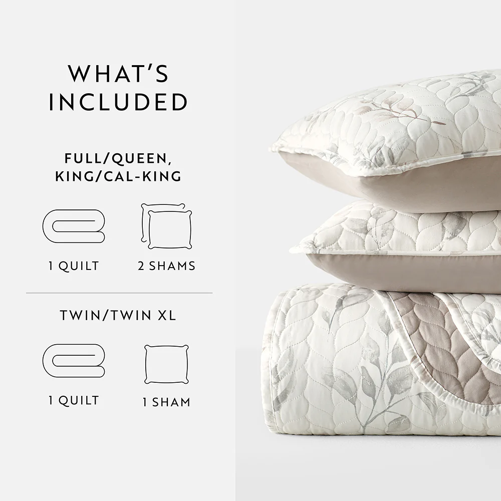 Watercolor Leaves Reversible Quilted Coverlet Set - Sale - Image 8