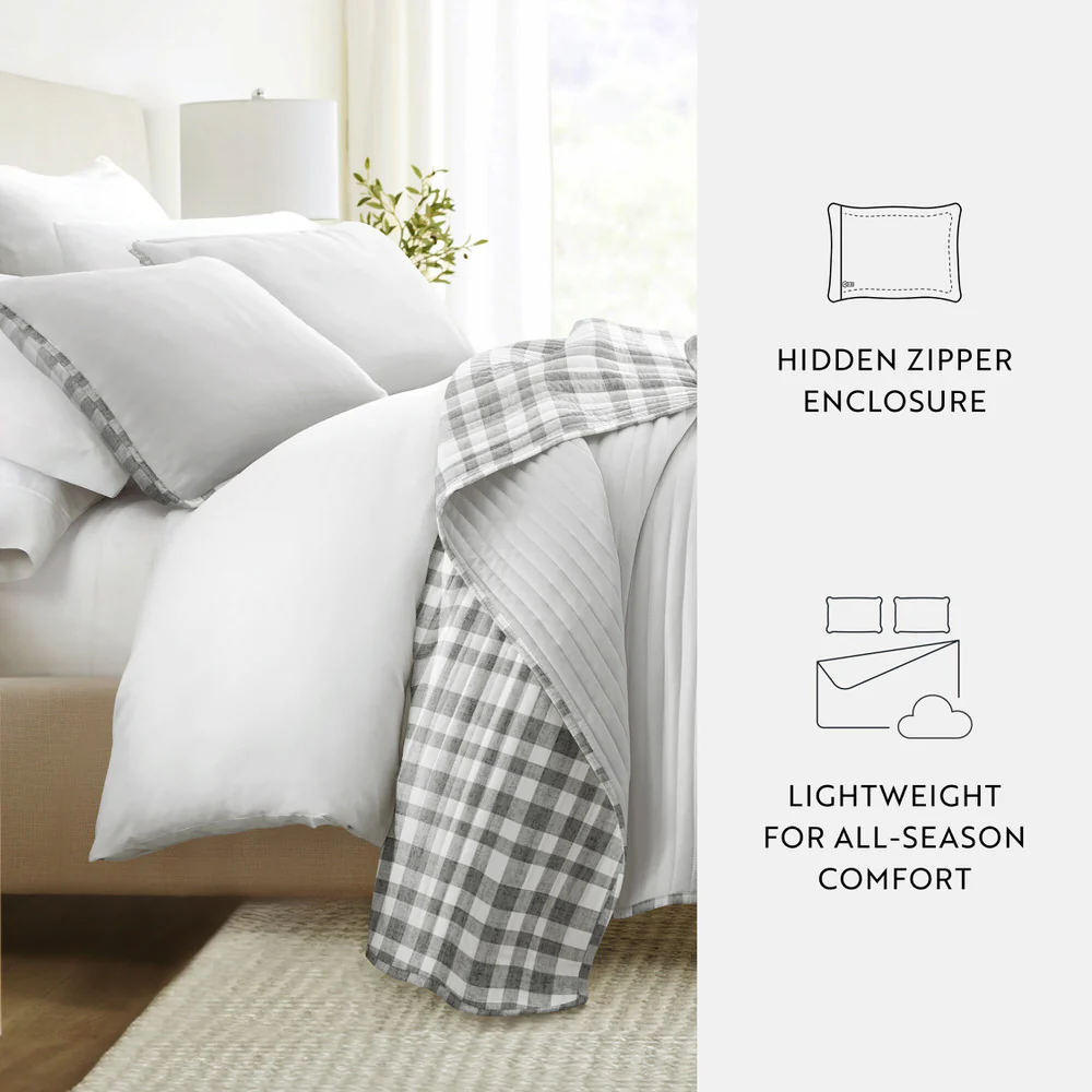 Watercolor Plaid Reversible Quilted Coverlet Set - Image 10