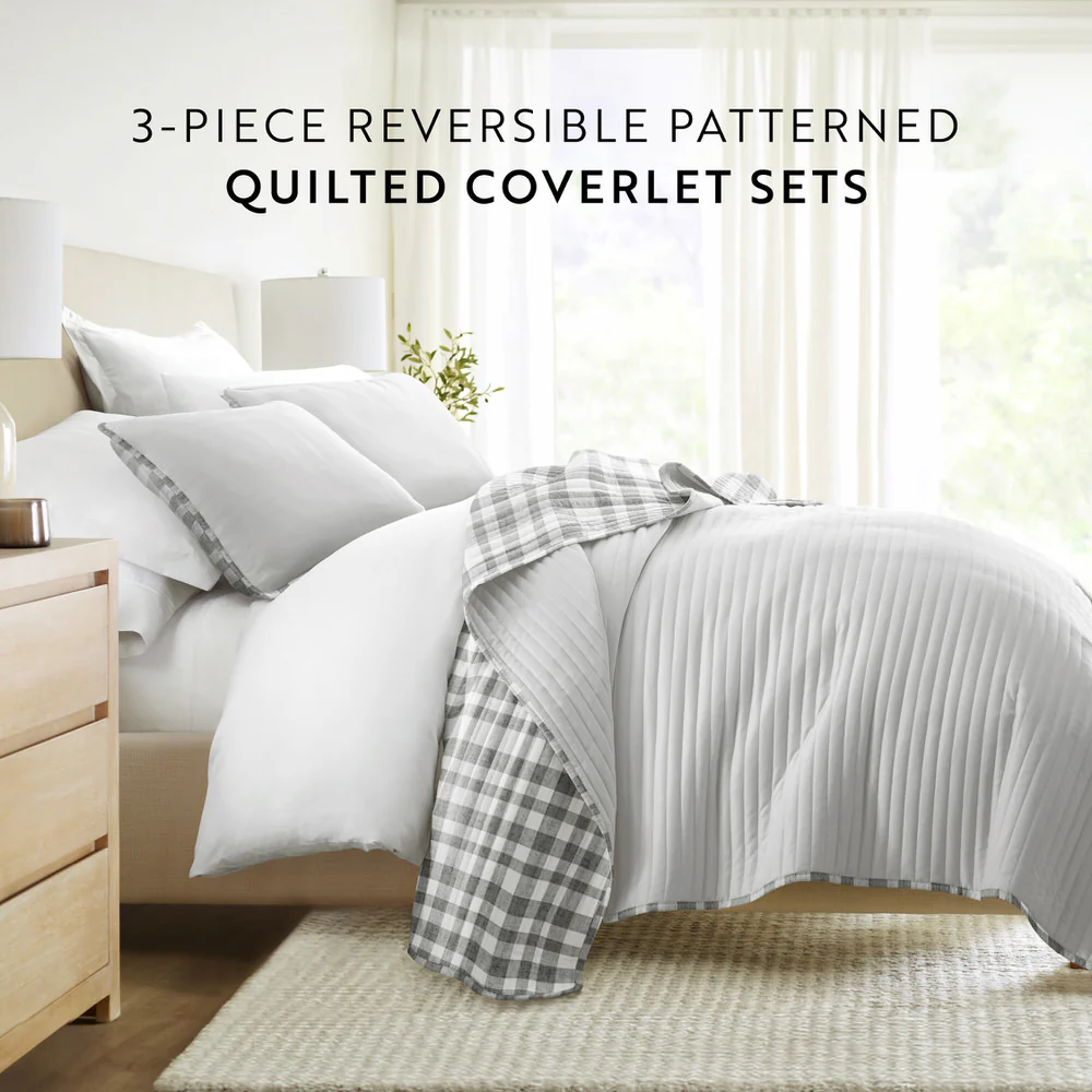 Watercolor Plaid Reversible Quilted Coverlet Set - Image 7