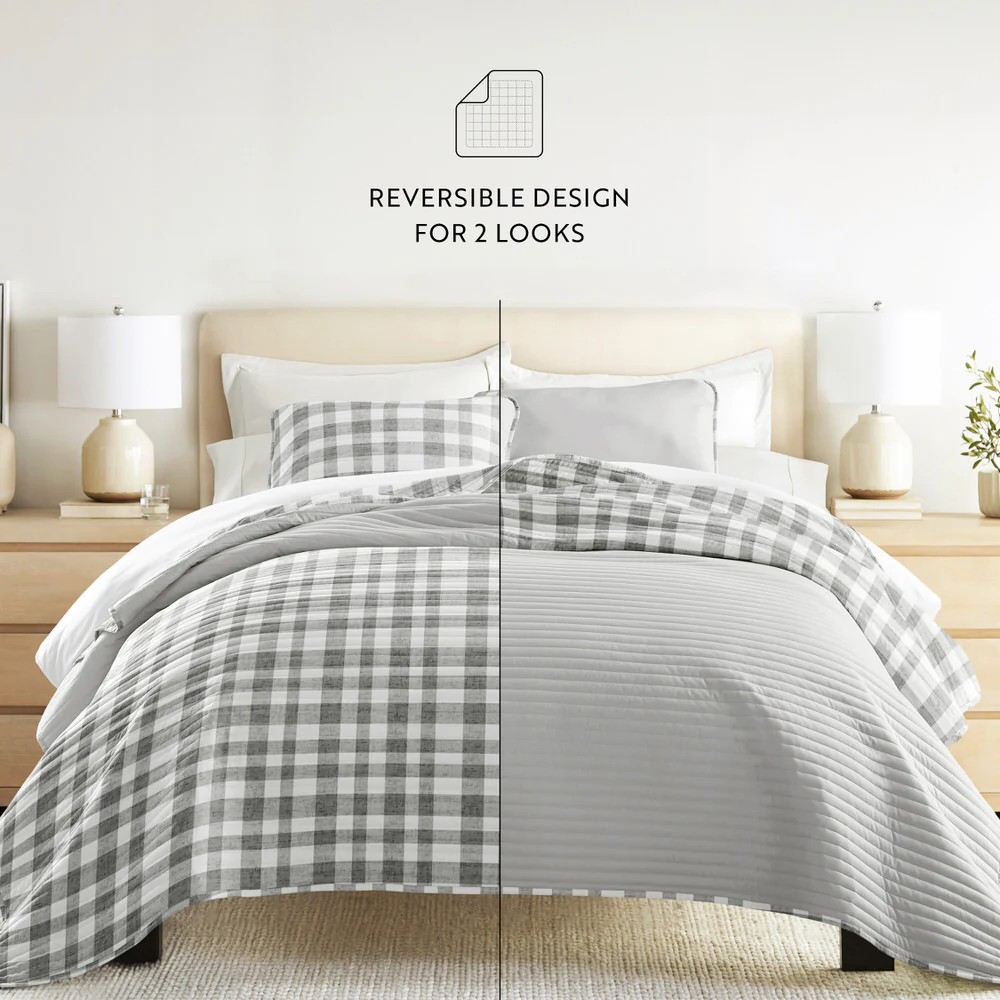 Watercolor Plaid Reversible Quilted Coverlet Set - Image 8